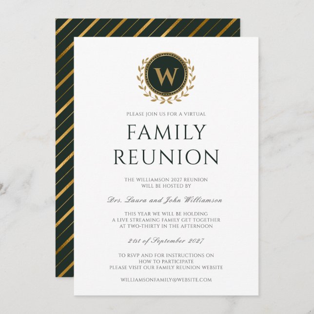 Monogram Initial Virtual Family Reunion Invitation (Front/Back)