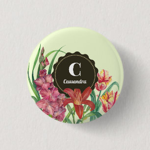 Monogram Initial Warm Colour Floral Spring Blooms 3 Cm Round Badge