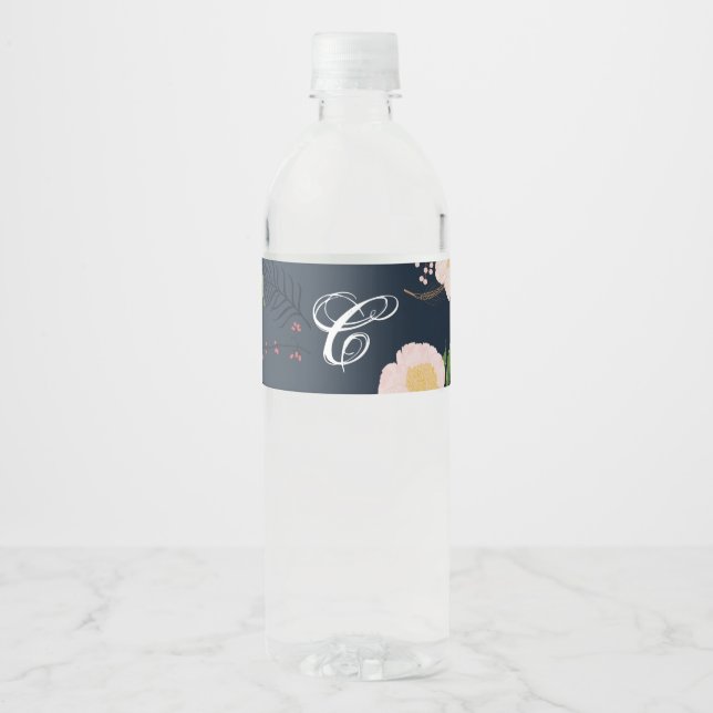 Monogram Initial Water Bottle Label Baby Pink Cosm (Front)
