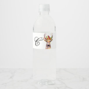 Monogram Initial Water Bottle Label boho deer Buck