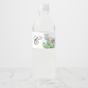 Monogram Initial Water Bottle Label Boho Llama Boh