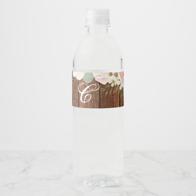 Monogram Initial Water Bottle Label Geometric Rose (Front)