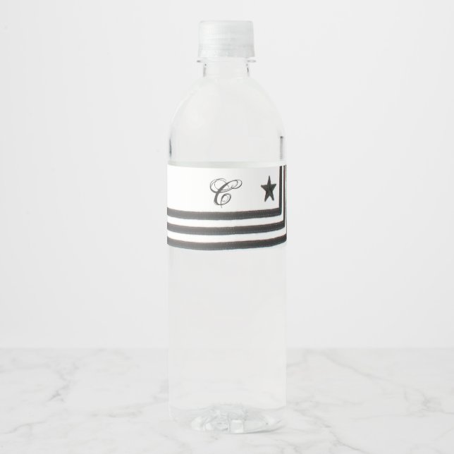 Monogram Initial Water Bottle Label Navy Whites (Front)