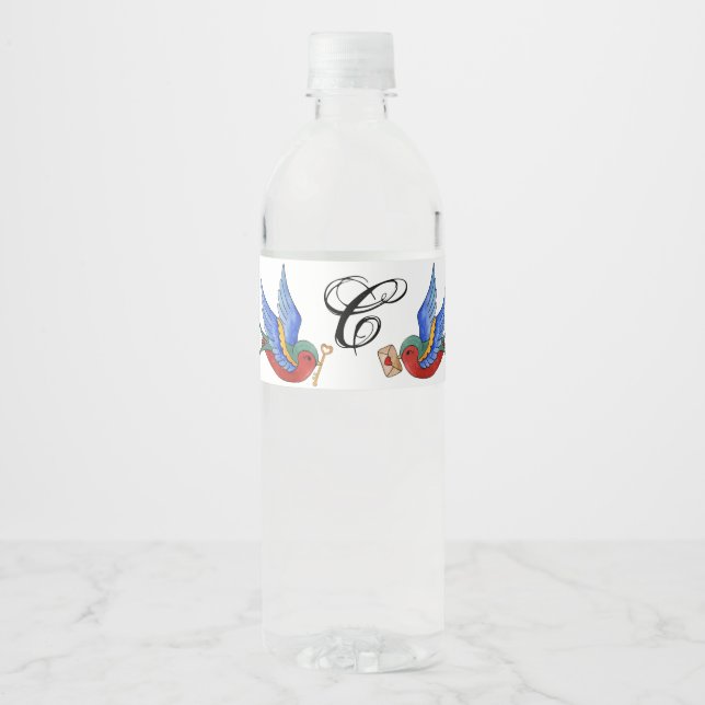 Monogram Initial Water Bottle Label Traditional Bi (Front)