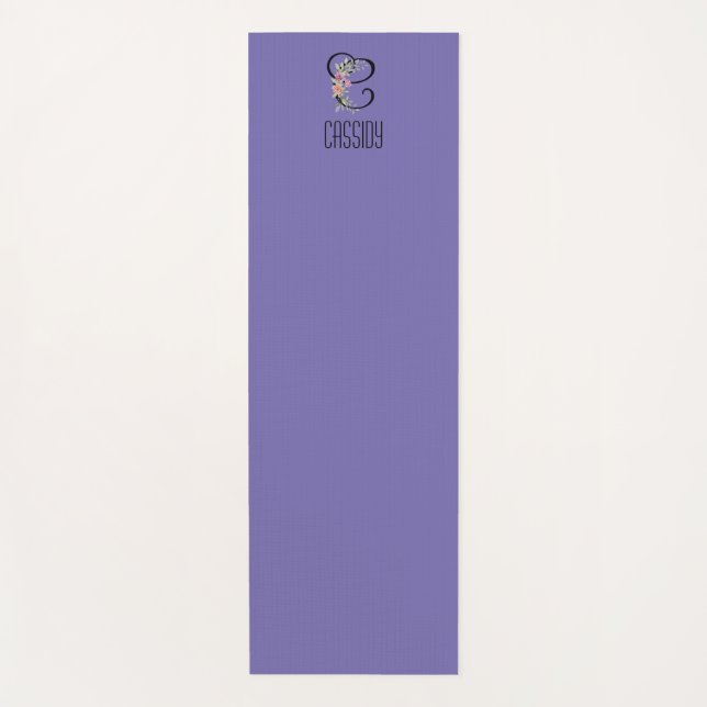 Monogram initial watercolor flower lavender yoga mat (Front)