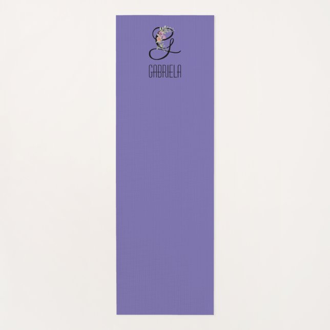 Monogram initial watercolor flower lavender yoga mat (Front)