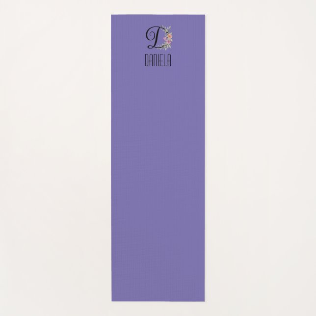 Monogram initial watercolor flower lavender yoga mat (Front)