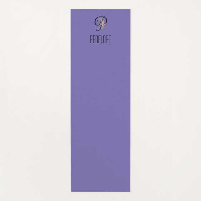 Monogram initial watercolor flower lavender yoga mat (Front)