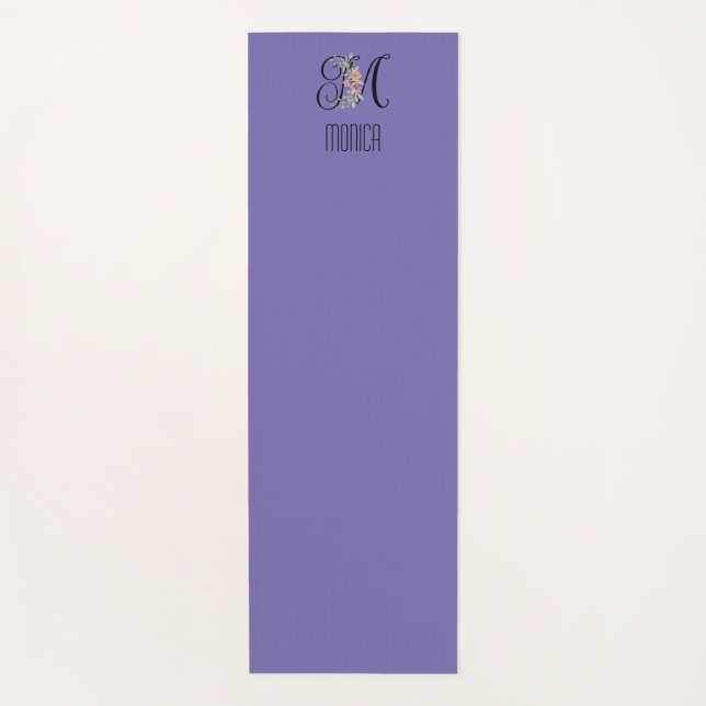 Monogram initial watercolor flower lavender yoga mat (Front)
