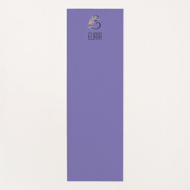 Monogram initial watercolor flower lavender yoga mat (Front)