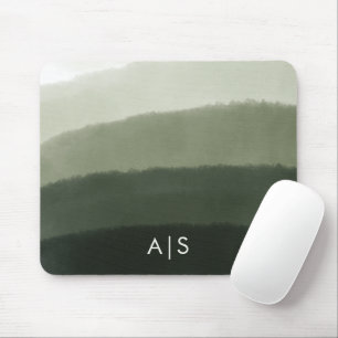 Monogram Initial Watercolor Jungle Green Ombre Mouse Mat