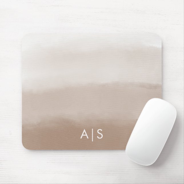 Monogram Initial Watercolor Mushroom Brown Ombre Mouse Mat (With Mouse)
