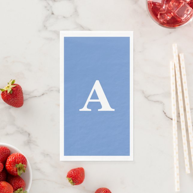 Monogram Initial White Custom Name Cornflower Blue Napkin (Insitu)