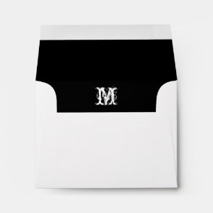 Monogram Initial White Envelope, Black Lined RSVP Envelope