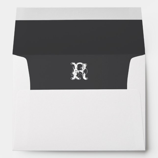 Monogram Initial White Envelope, Grey Liner Envelopes (Back (Bottom))