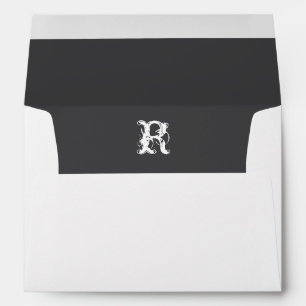 Monogram Initial White Envelope, Grey Liner Envelopes