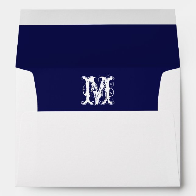 Monogram Initial White Envelope, Navy Liner Envelopes (Back (Bottom))
