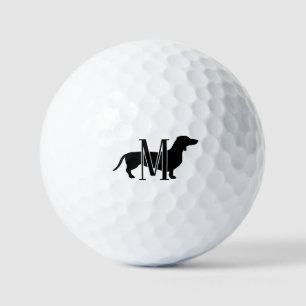 Monogram Initial Wiener Dog Silhouette Golf Balls