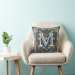 Monogram Initial William Morris Strawberry Thief Cushion