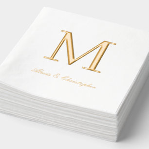 Monogram Initial with Names Gold Wedding Napkins