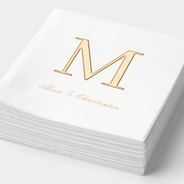 Monogram Initial with Names Gold Wedding Napkins (Detail)