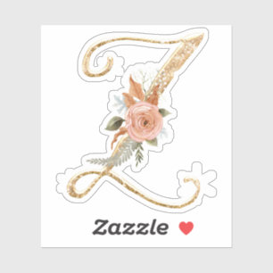 Monogram Initial Z Gold Glitter Peony Rose Floral