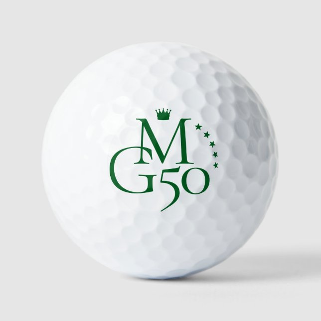 Monogram Initials 50th Crown Stars Green Birthday Golf Balls (Front)