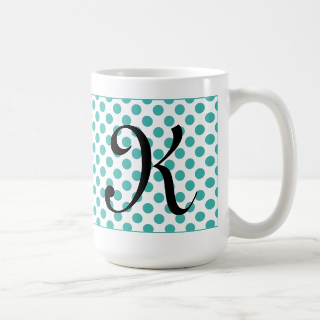Monogram Initials Aqua Polka Dots Mug (Right)