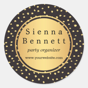 Monogram, initials black and gold polka dots classic round sticker