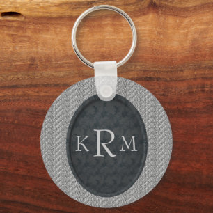 Monogram Initials Black Floral Personalised Key Ring