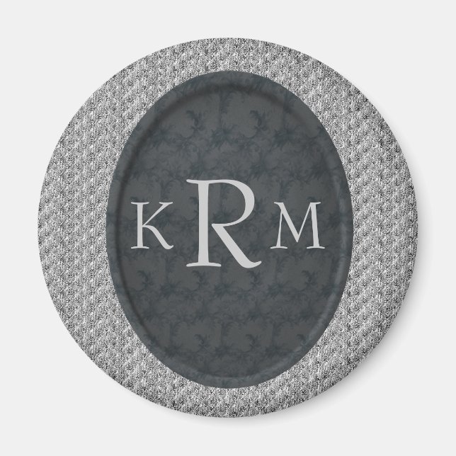 Monogram Initials Black Floral Personalised Magnet (Front)