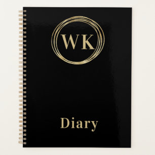 Monogram Initials Black Gold Circles Diary Planner
