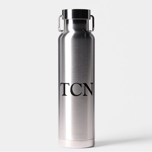 Monogram Initials Black Silver White Gift for Him  Water Bottle (Front)