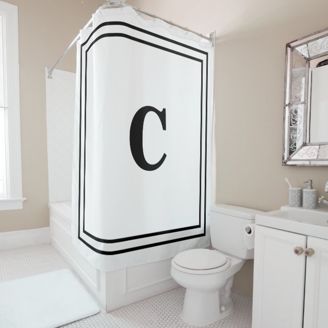 Monogram Initials Black White Decor Custom Name  Shower Curtain (In Situ)