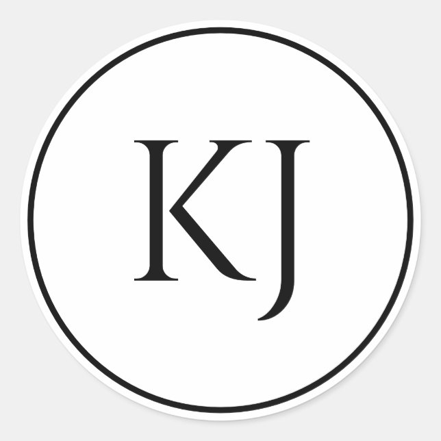 Monogram Initials Black White Minimalist Wedding Classic Round Sticker (Front)