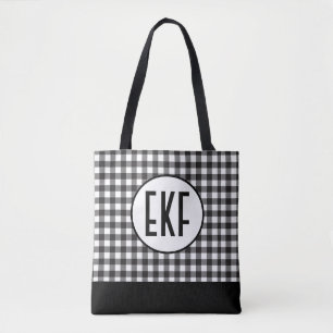 Monogram Initials Black White Plaid Gift Her Tote Bag
