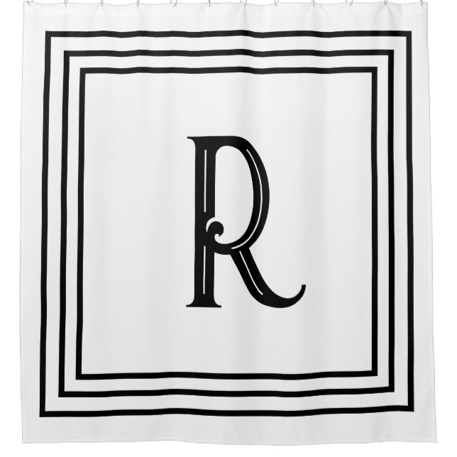 Monogram Initials Black White Script Decorative Shower Curtain (Front)