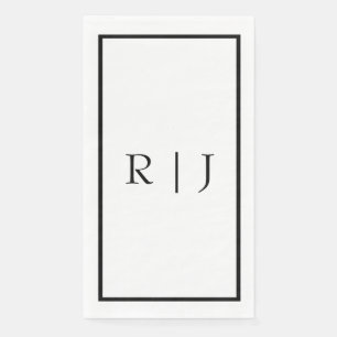 Monogram Initials Black White Simple Wedding Napkin