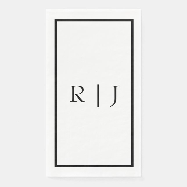 Monogram Initials Black White Simple Wedding Napkin (Front)
