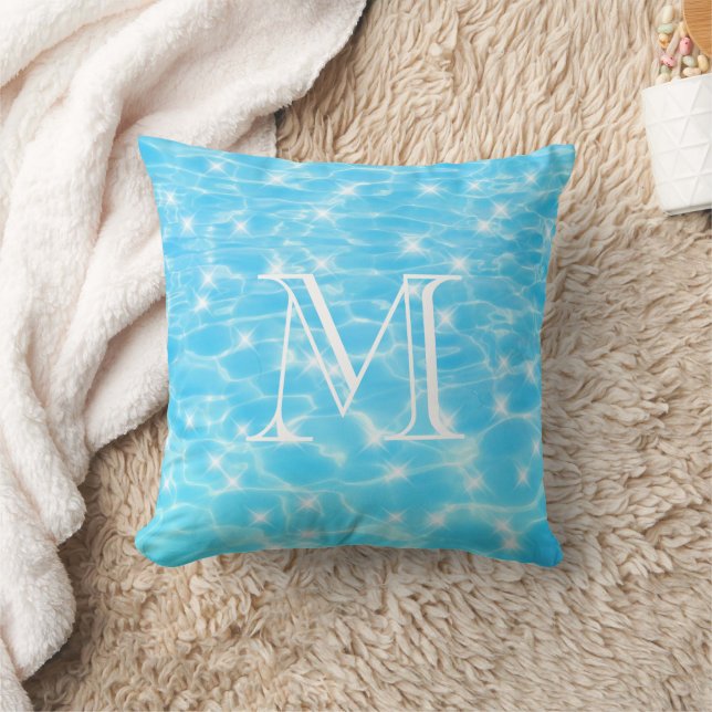 Monogram Initials blue water ripple water texture Cushion (Blanket)