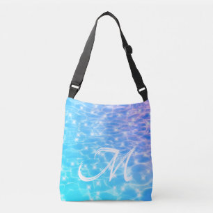 Monogram Initials blue water ripple water textures Crossbody Bag
