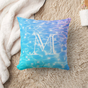 Monogram Initials blue water ripple water textures Cushion