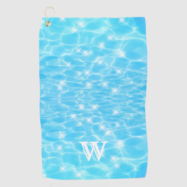 Monogram Initials blue water ripple water textures Golf Towel (Front)