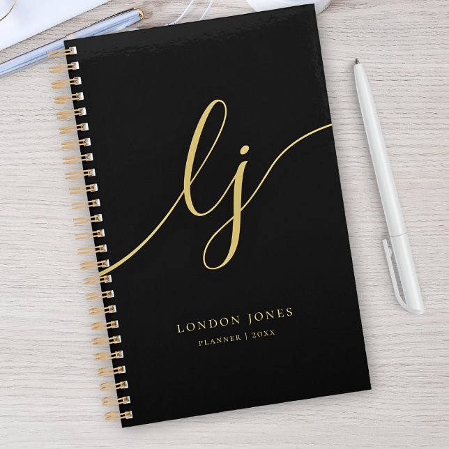 Monogram Initials Business Black Gold Initials Planner (Creator Uploaded)
