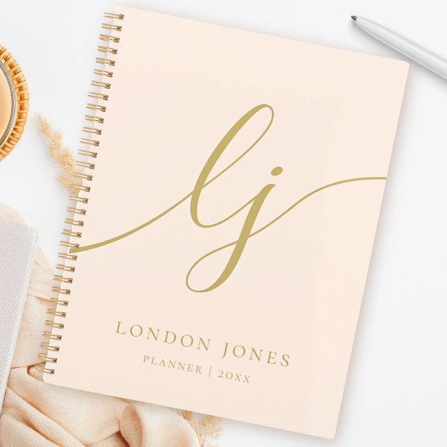 Monogram Initials Business Planner Blush Gold Name (Creator Uploaded)