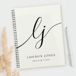 Monogram Initials Business Planner Ivory Script<br><div class="desc">Monogram Initials Business Planner Elegant Ivory White Black Script</div>