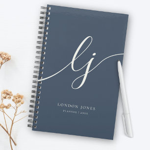 Monogram Initials Business Planner Script Navy