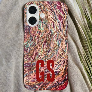 Monogram initials colourful abstract pattern girly iPhone 16 case