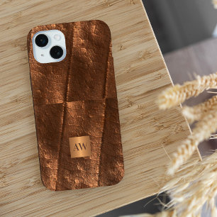 Monogram initials copper metallic faux foil  iPhone 15 mini case