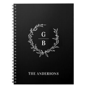 Monogram Initials couple family wreath multi photo Notebook